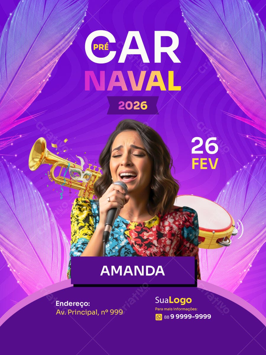 Flyer Pré-Carnaval 2026 Fevereiro Show PSD Editável