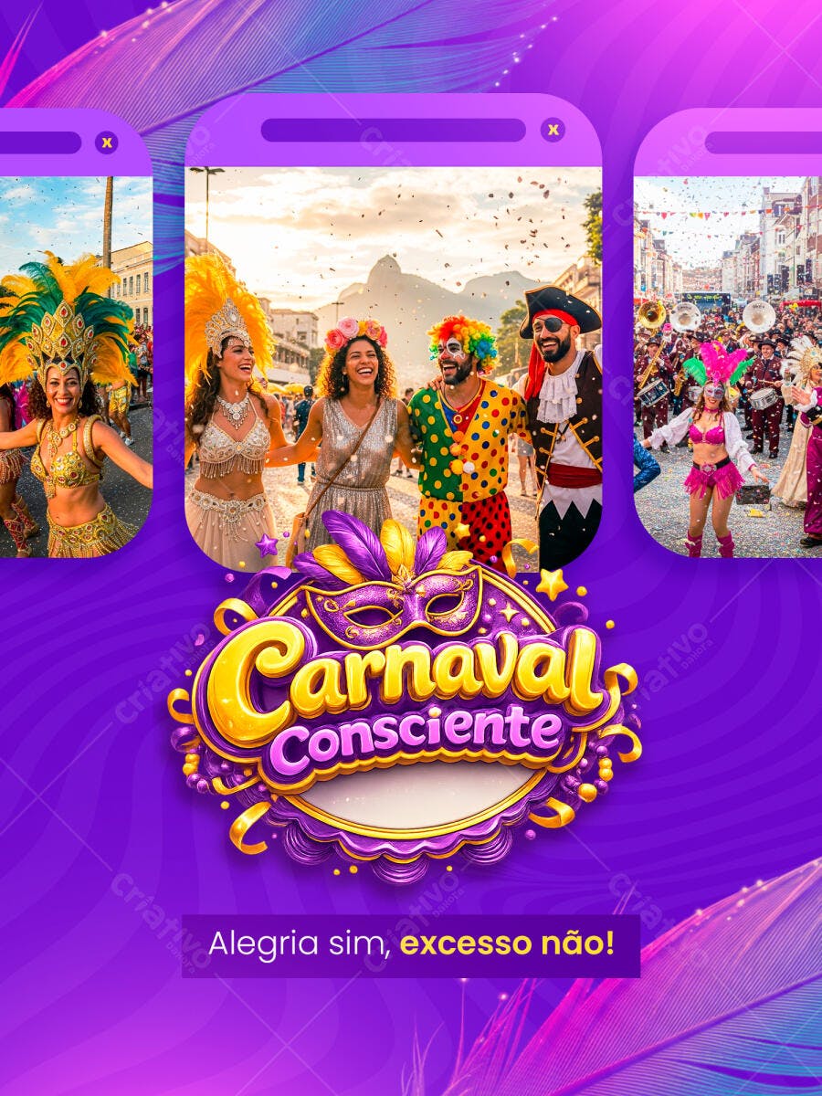 Post Instagram Carnaval Consciente Fevereiro PSD Editável