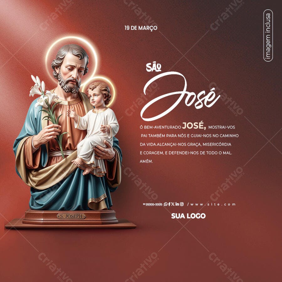 Post Instagram Dia de São José 19 de Março PSD Editável