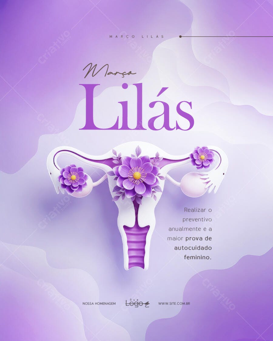 Post Março Lilás Prevenção Saúde Feminina PSD Editável