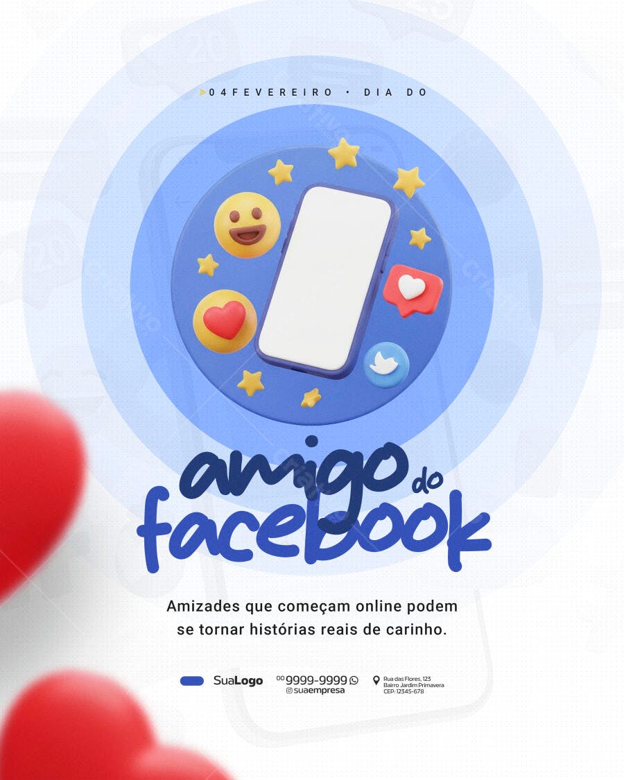 Post Dia do Amigo do Facebook 4 de Fevereiro PSD Editável