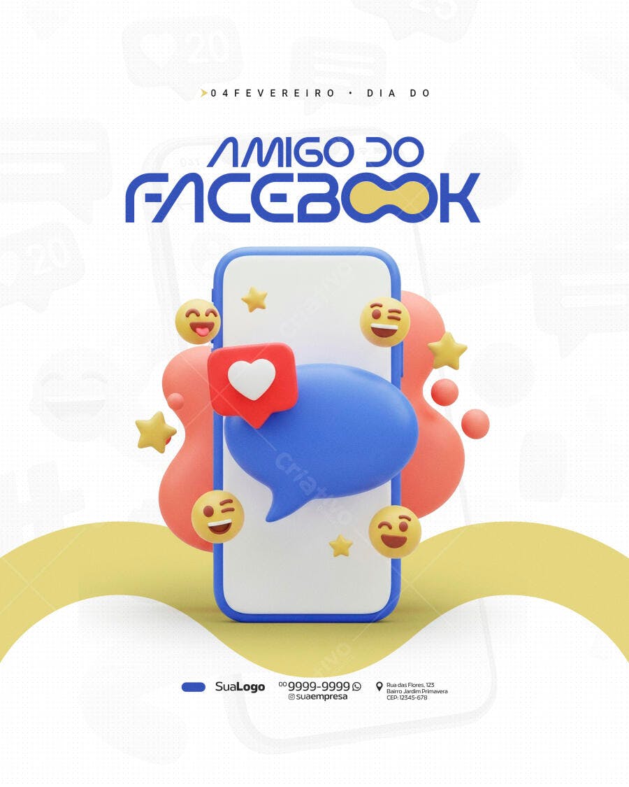 Post Instagram Dia do Amigo do Facebook 4 de Fevereiro PSD Editável