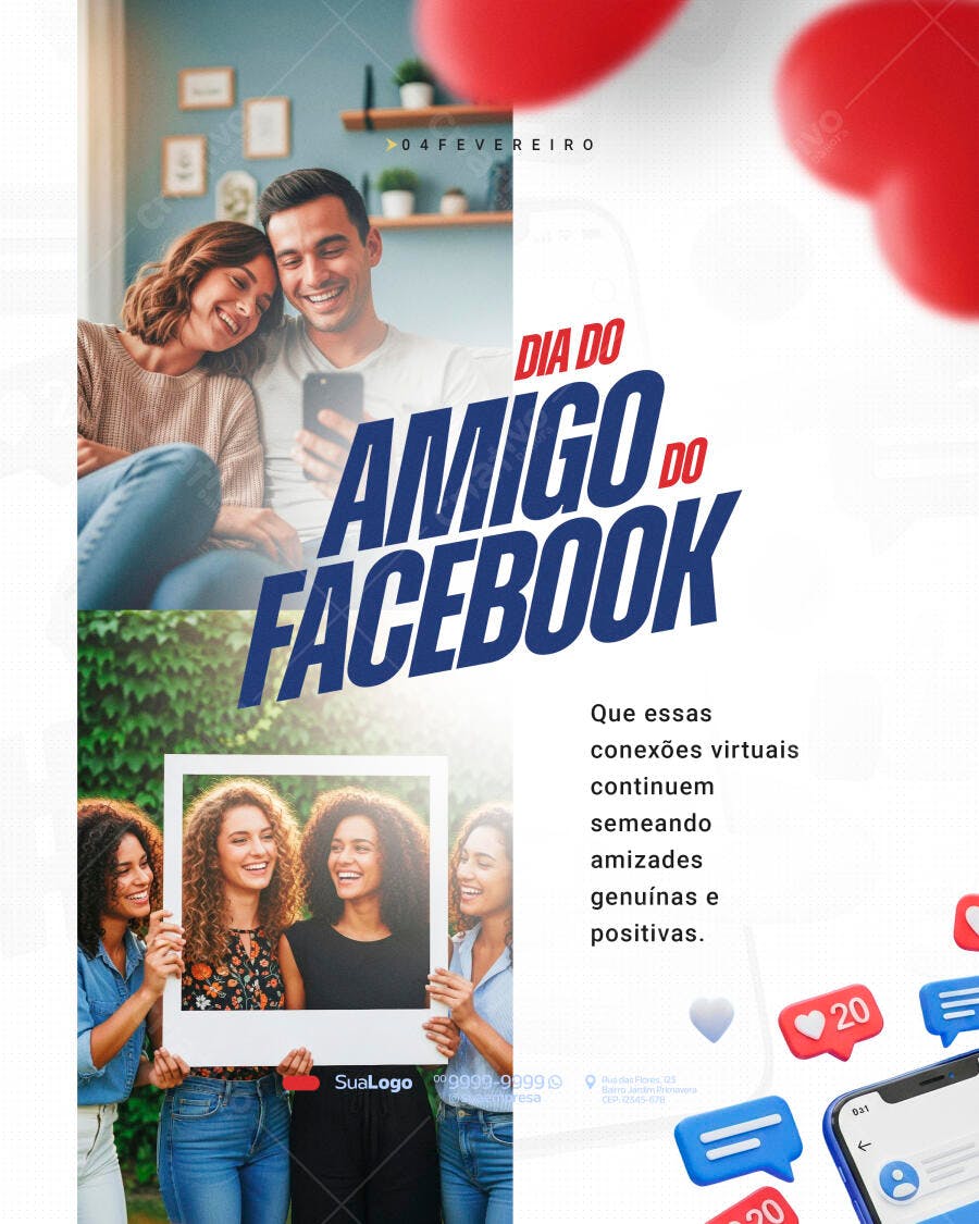 Post Instagram Dia do Amigo do Facebook PSD Editável