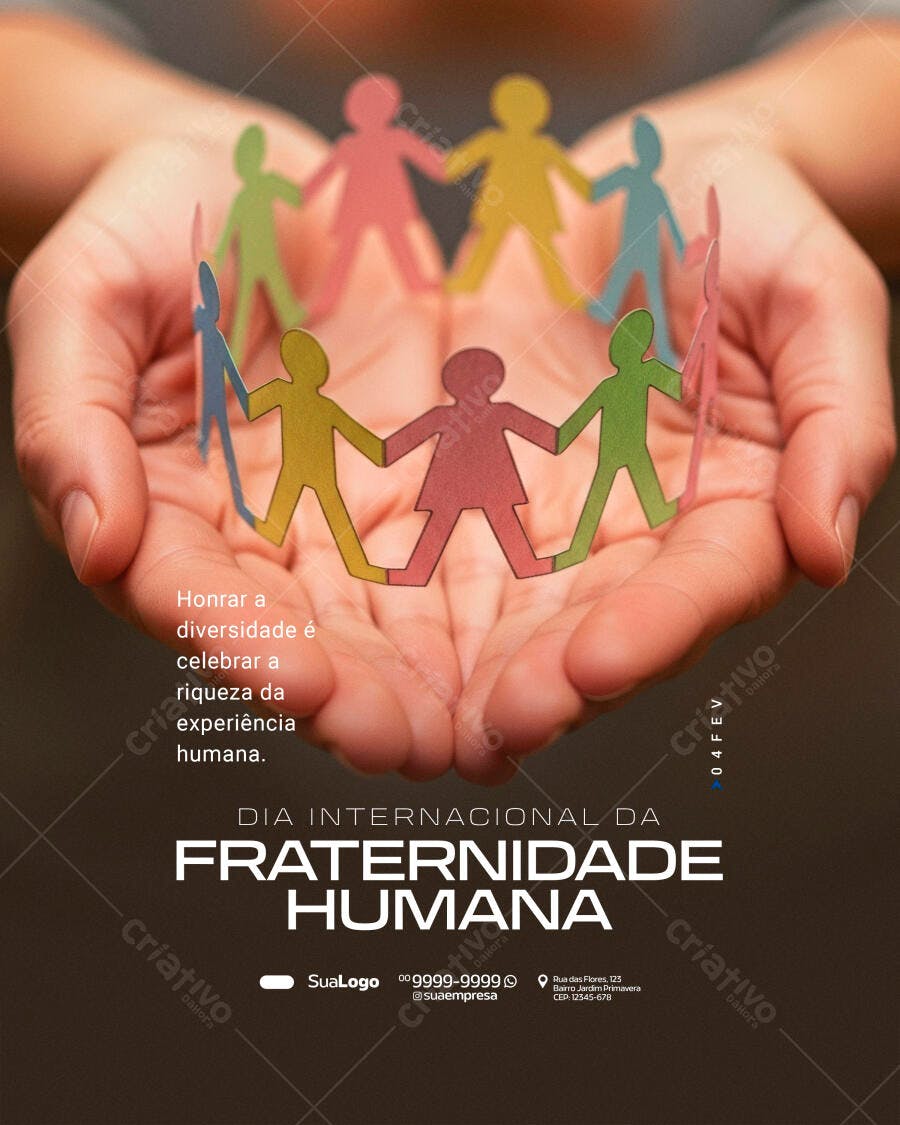 Post Dia Internacional Fraternidade Humana PSD Editável