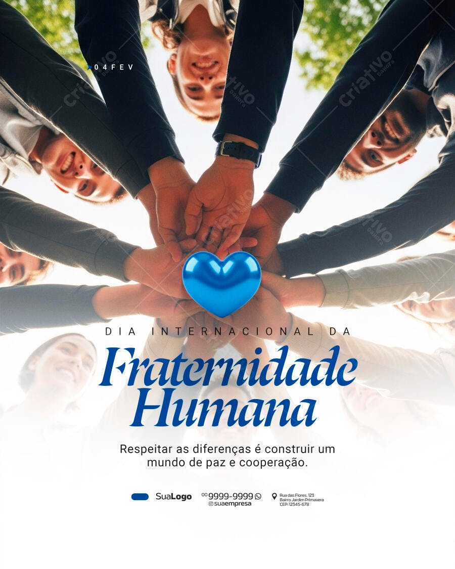 Post Dia Internacional Fraternidade Humana PSD Editável