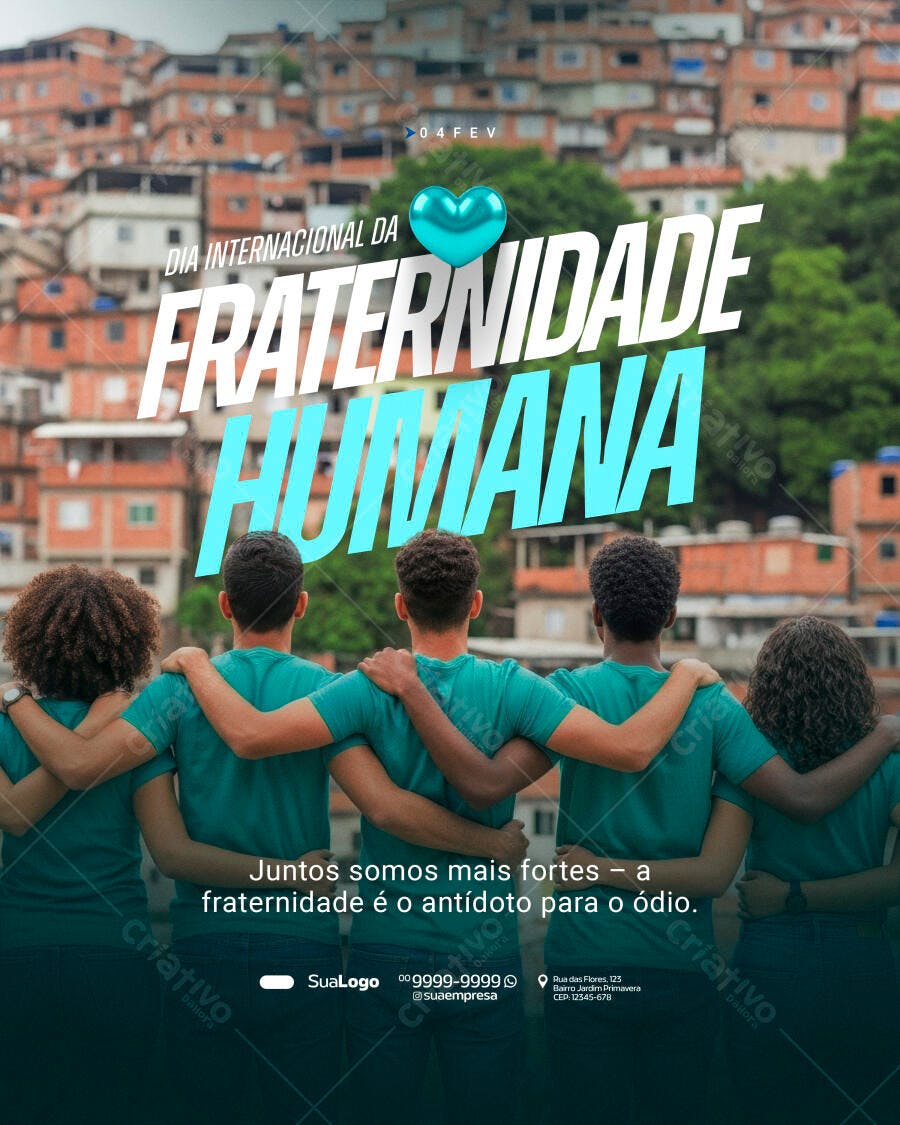 Post Dia Internacional da Fraternidade Humana PSD Editável