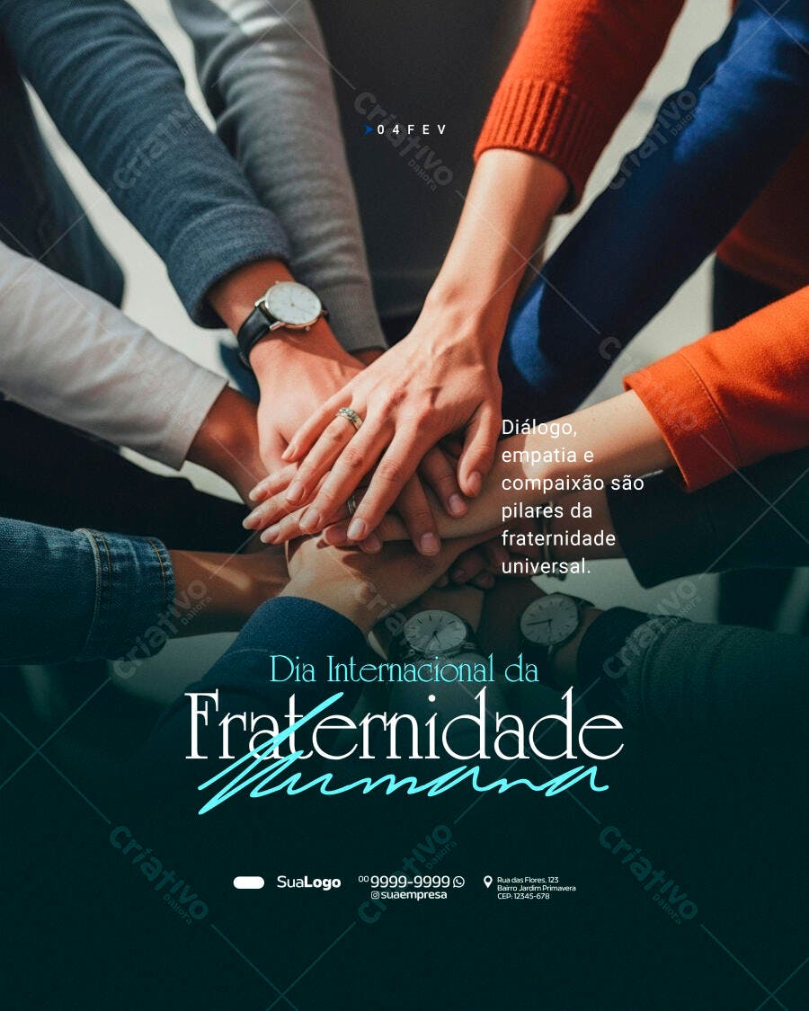Post Dia Internacional da Fraternidade Humana 04 Fev PSD Editável
