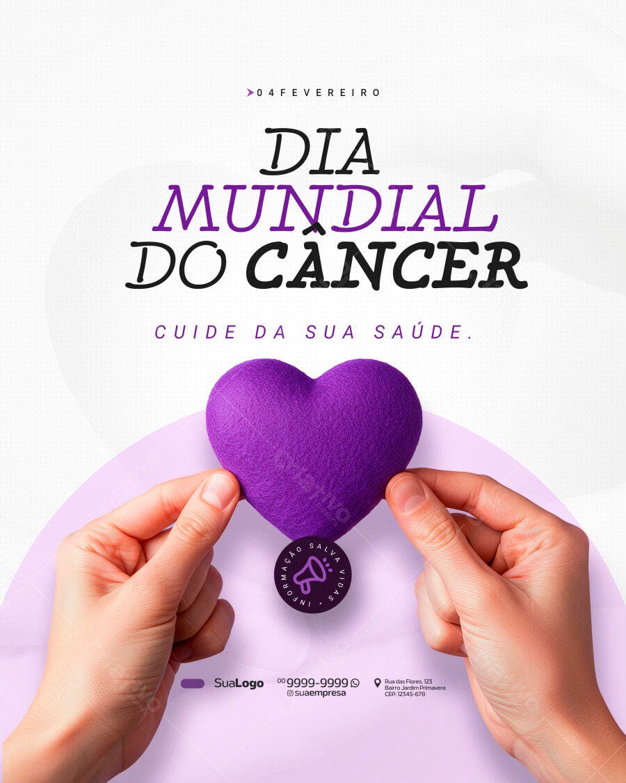 Post Instagram Dia Mundial do Câncer 4 de Fevereiro PSD Editável