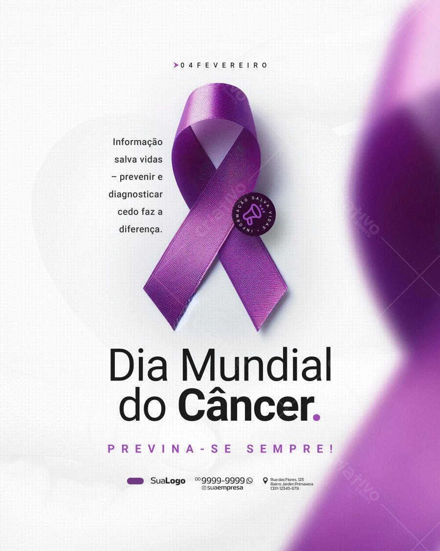 Post Instagram Dia Mundial do Câncer Fevereiro PSD Editável