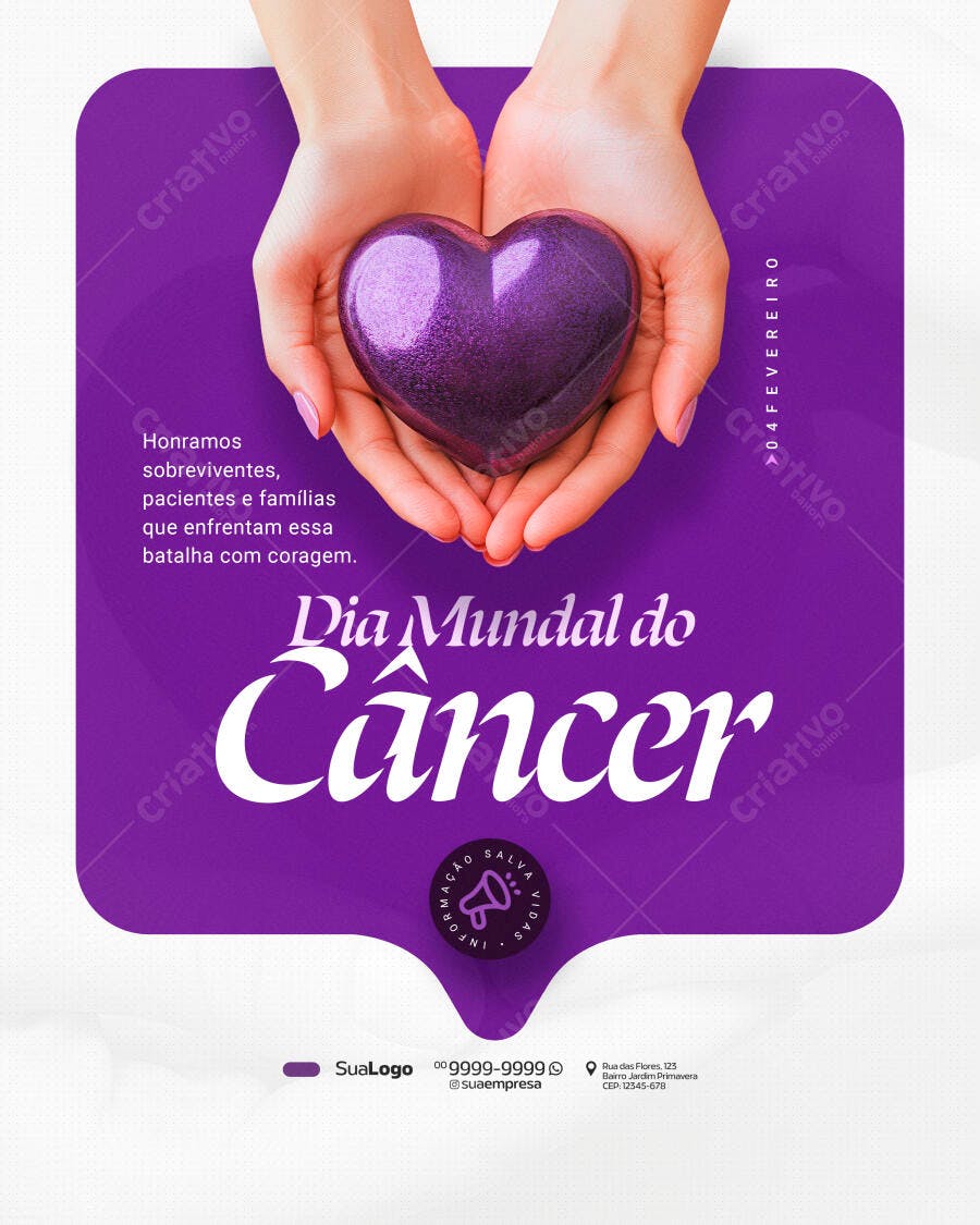 Post Dia Mundial do Câncer 4 de Fevereiro PSD Editável