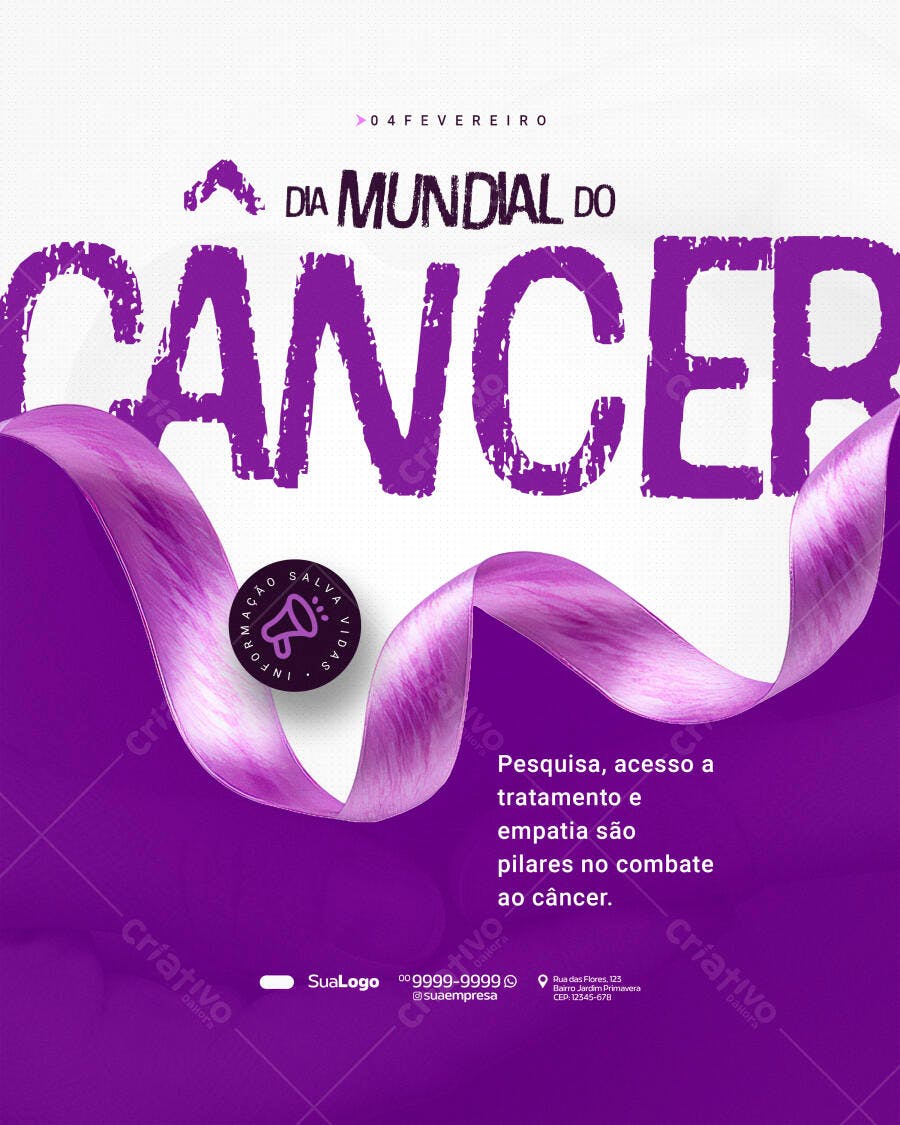 Post Dia Mundial do Câncer Fevereiro PSD Editável