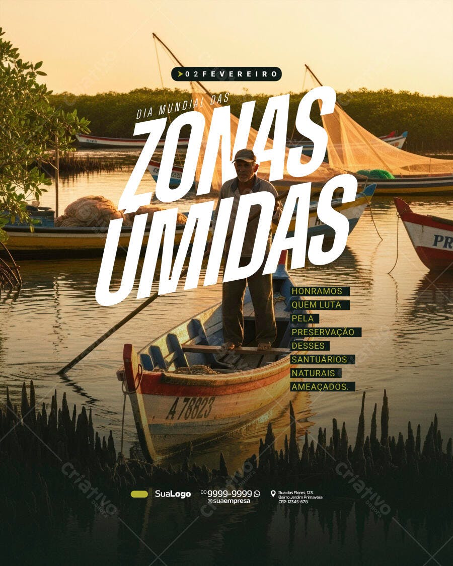Post Instagram Dia Mundial Zonas Úmidas Fevereiro PSD Editável