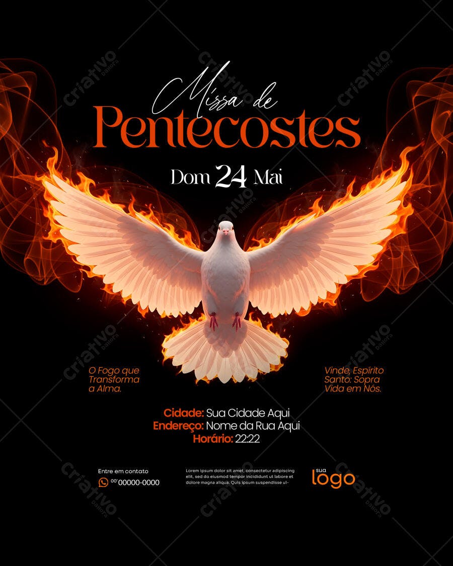 Template Canva Post Missa de Pentecostes Pomba Fogo Editável