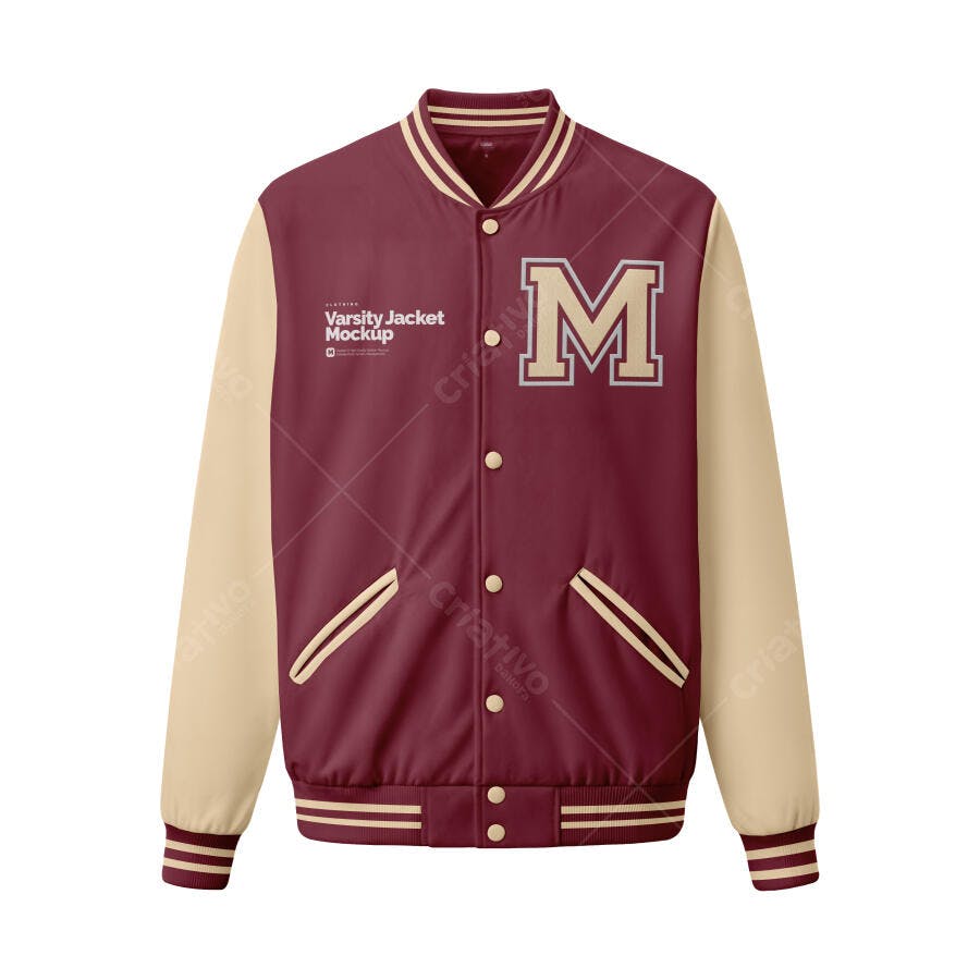 Mockup Jaqueta Varsity Colegial Vermelha Frente Editável