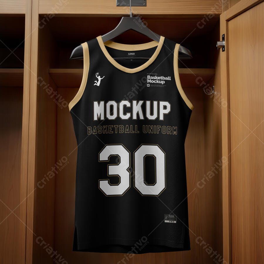 Mockup Camisa Regata Basquete Preta Cabide Editável