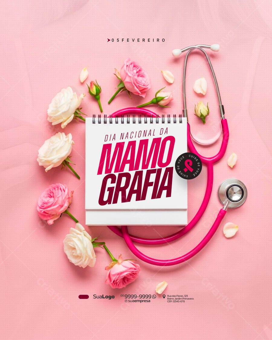 Post Instagram Dia Nacional da Mamografia Saúde PSD Editável