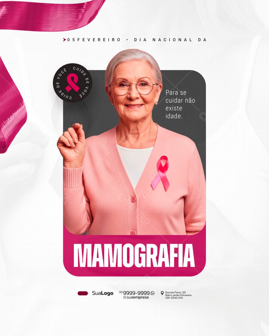 Post Instagram Dia Nacional da Mamografia PSD Editável