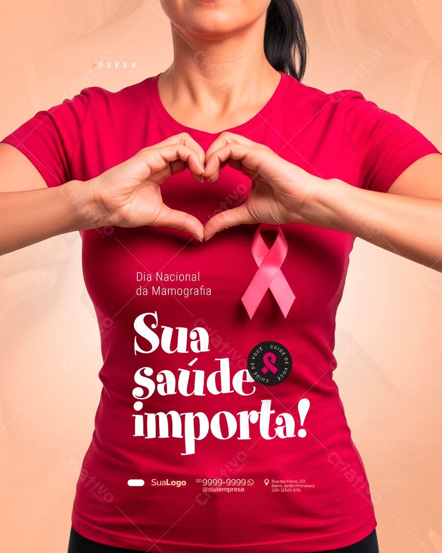 Post Instagram Outubro Rosa Mamografia PSD Editável