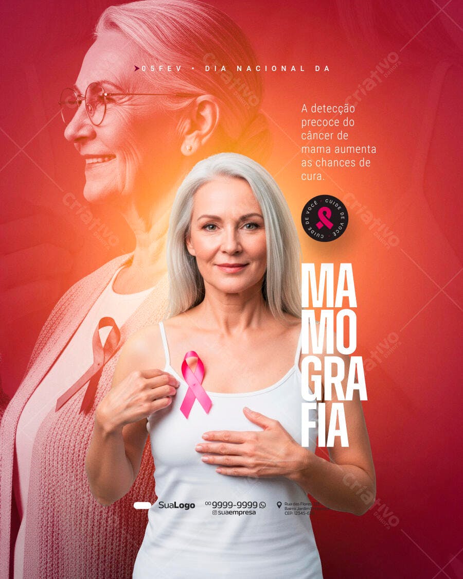 Post Instagram Outubro Rosa Mamografia PSD Editável