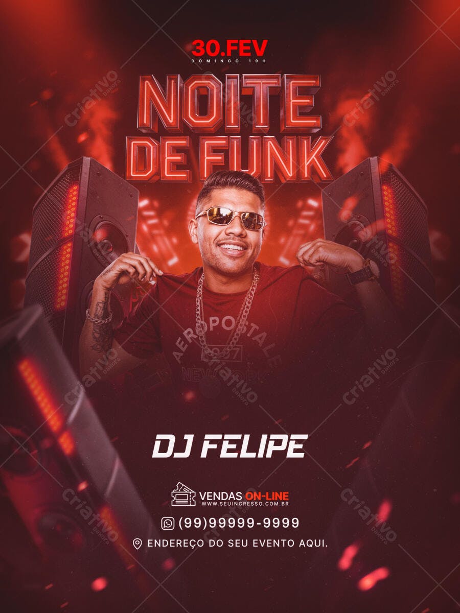 Flyer Festa Noite de Funk DJ Evento PSD Editável