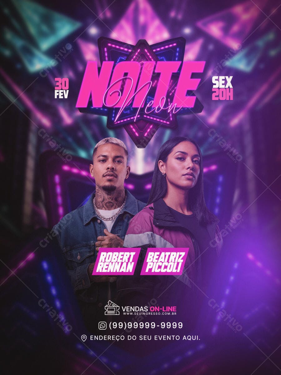 Flyer Festa Neon Balada Noturna PSD Editável