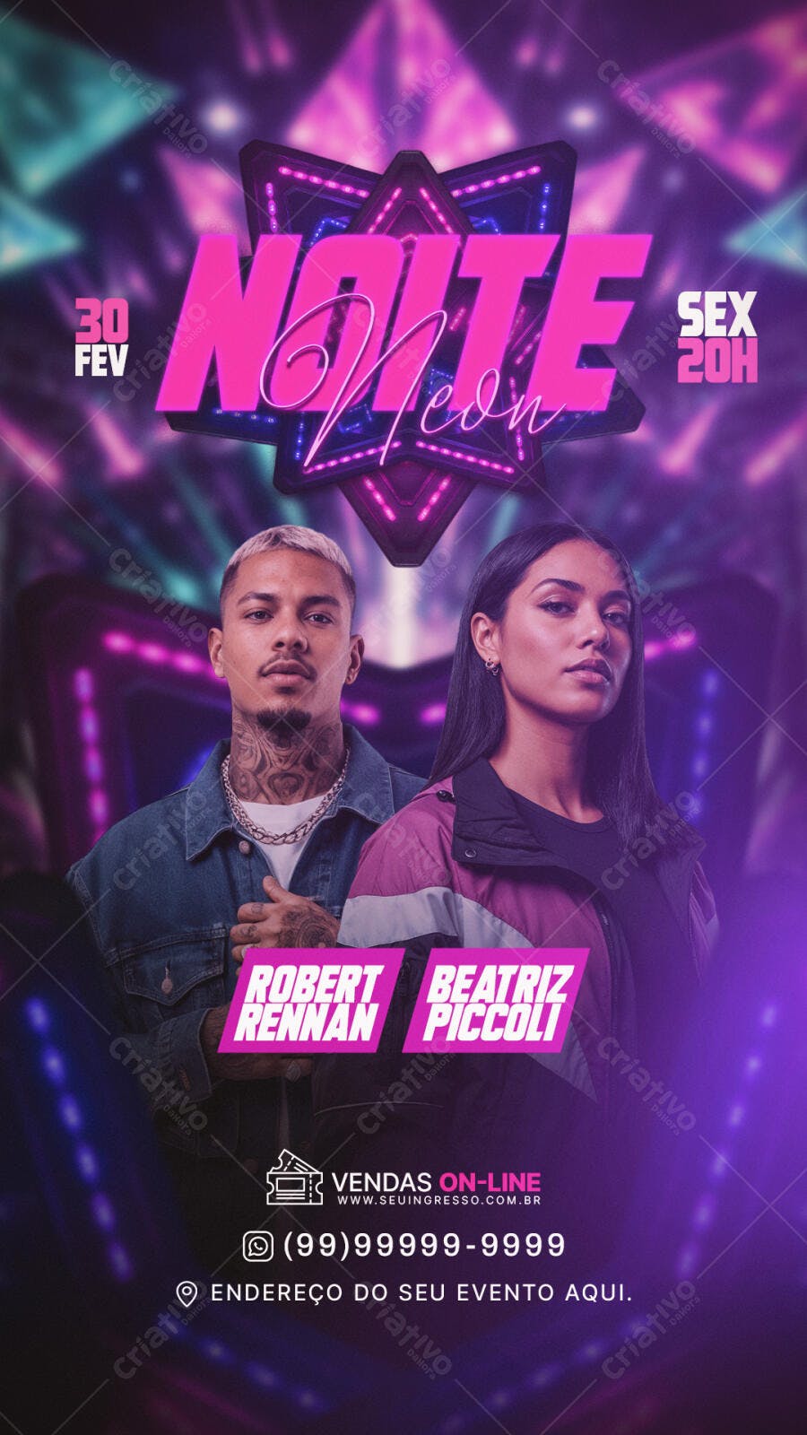 Story Instagram Noite Neon Festa Balada PSD Editável