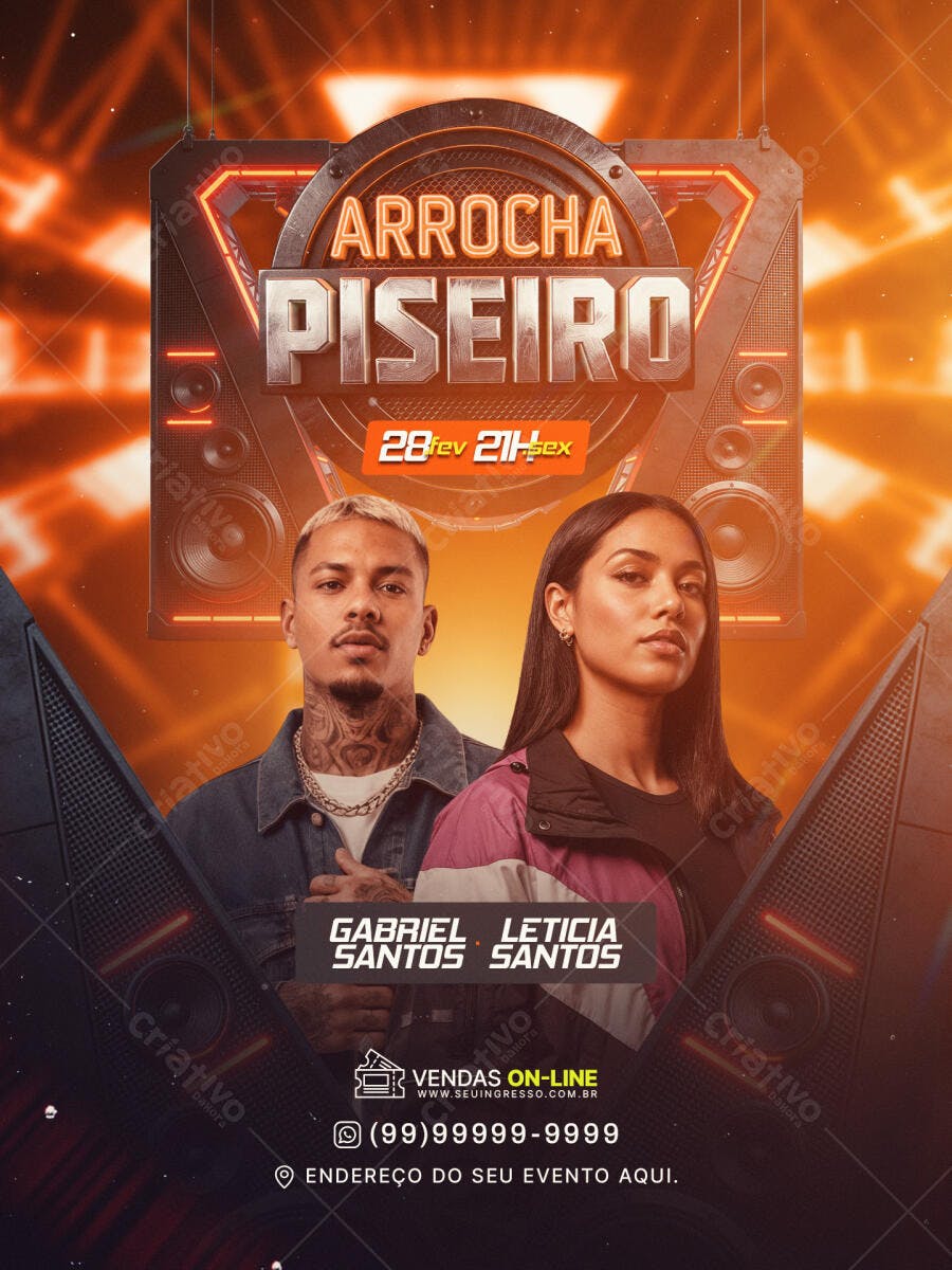 Flyer Arrocha Piseiro Festa Balada PSD Editável