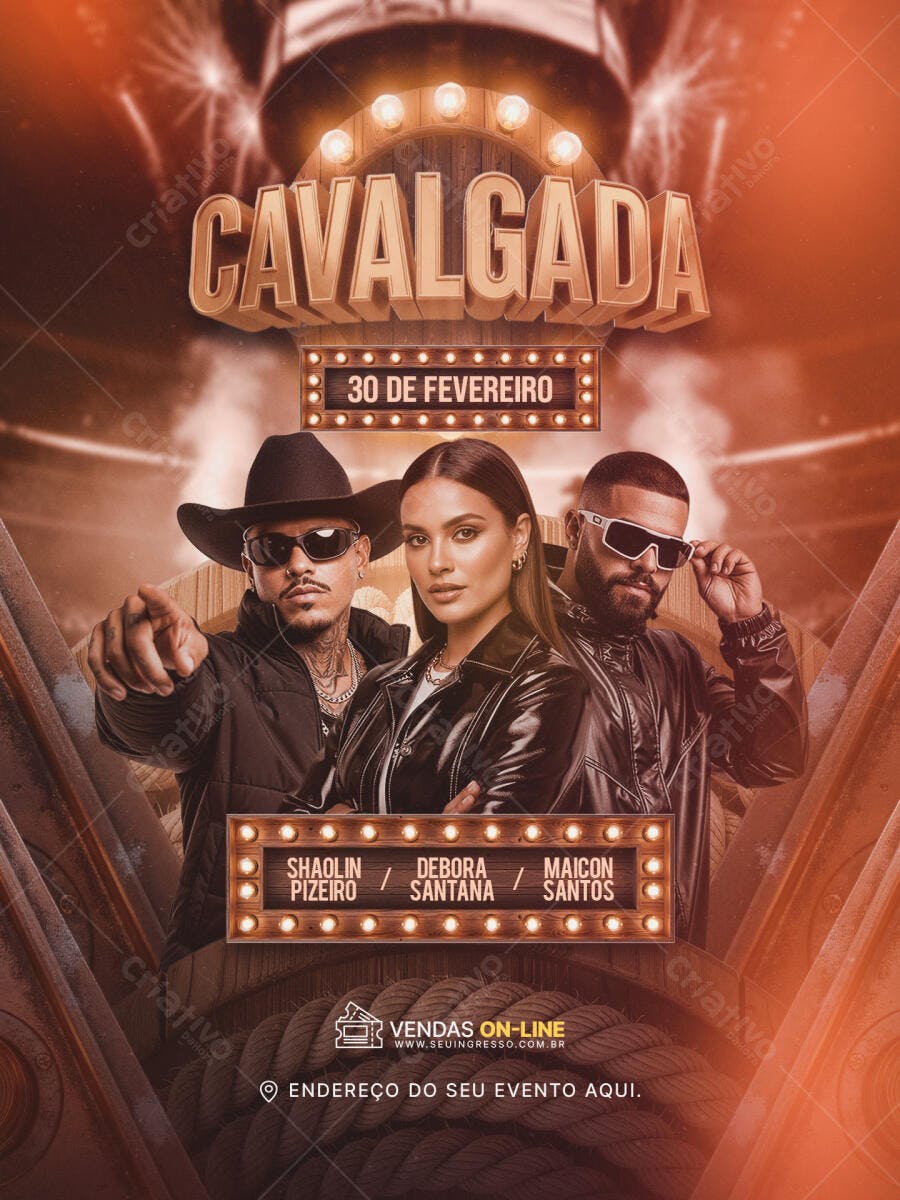 Flyer Cavalgada Festa Rodeio Sertanejo PSD Editável