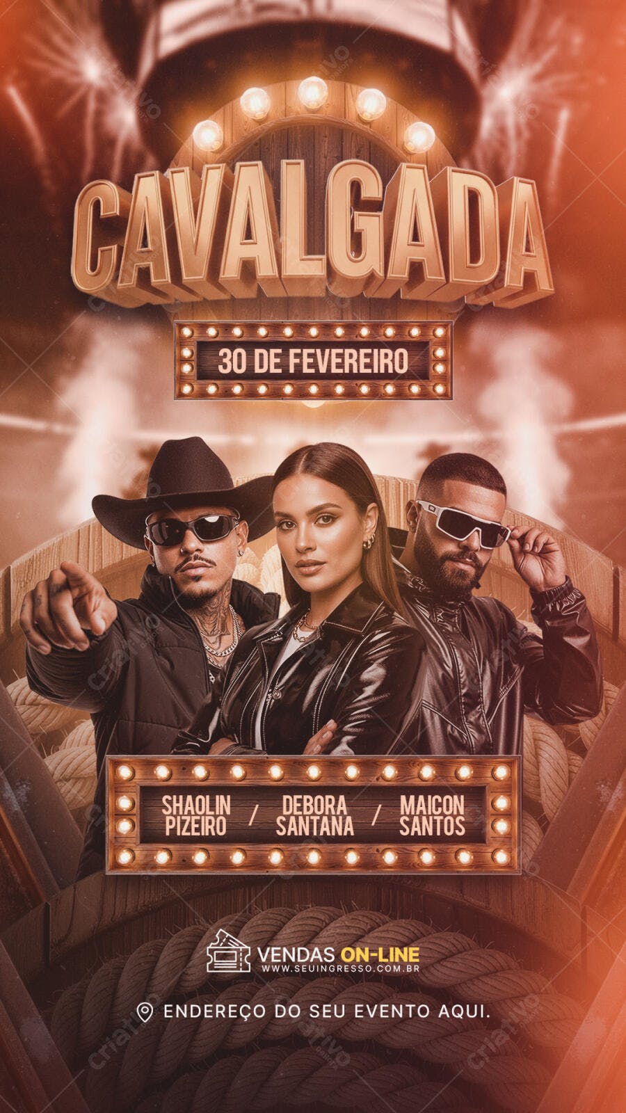 Flyer Cavalgada Festa Rodeio Sertanejo PSD Editável