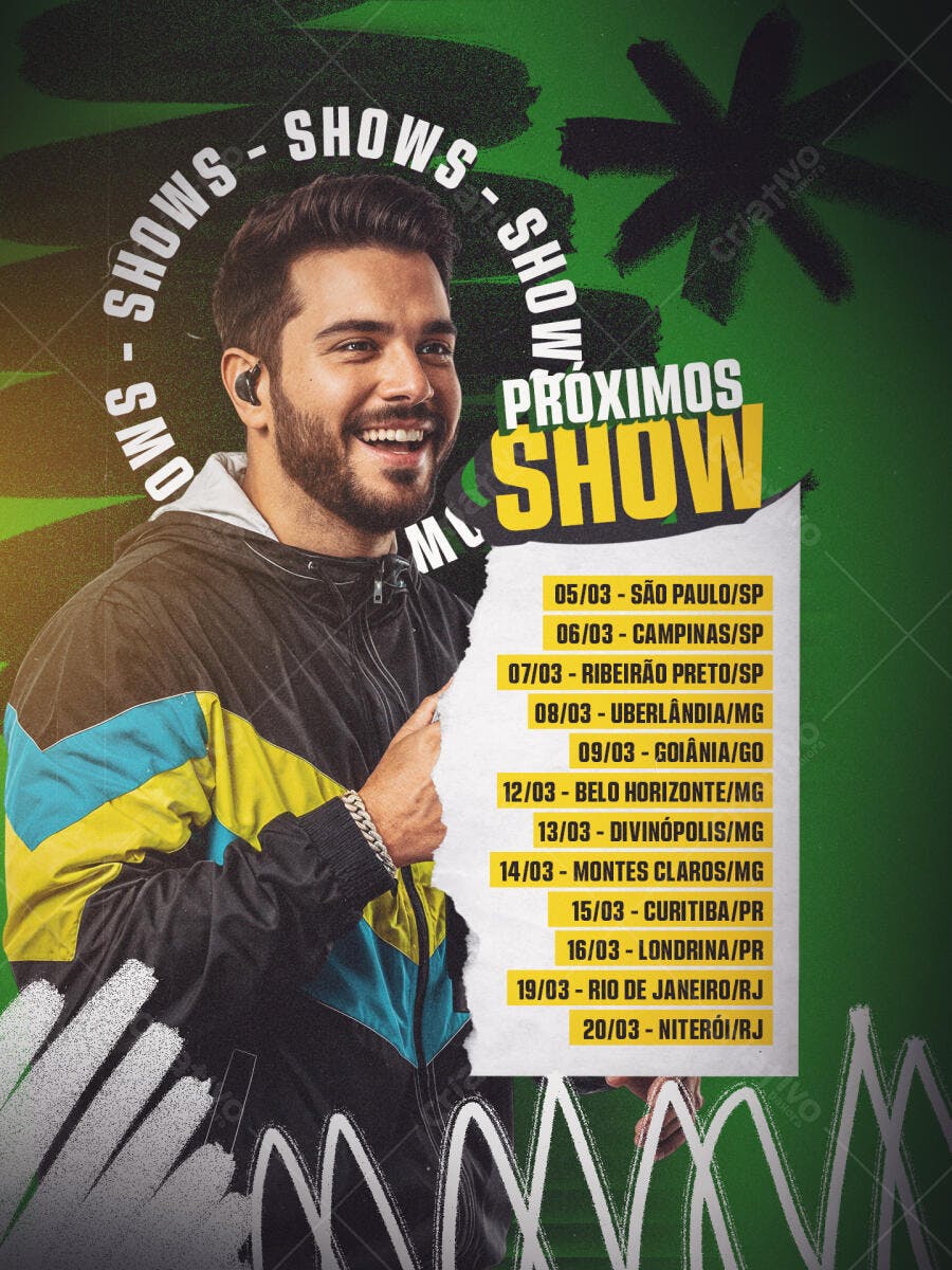 Flyer Próximos Shows Artista Evento Musical PSD Editável