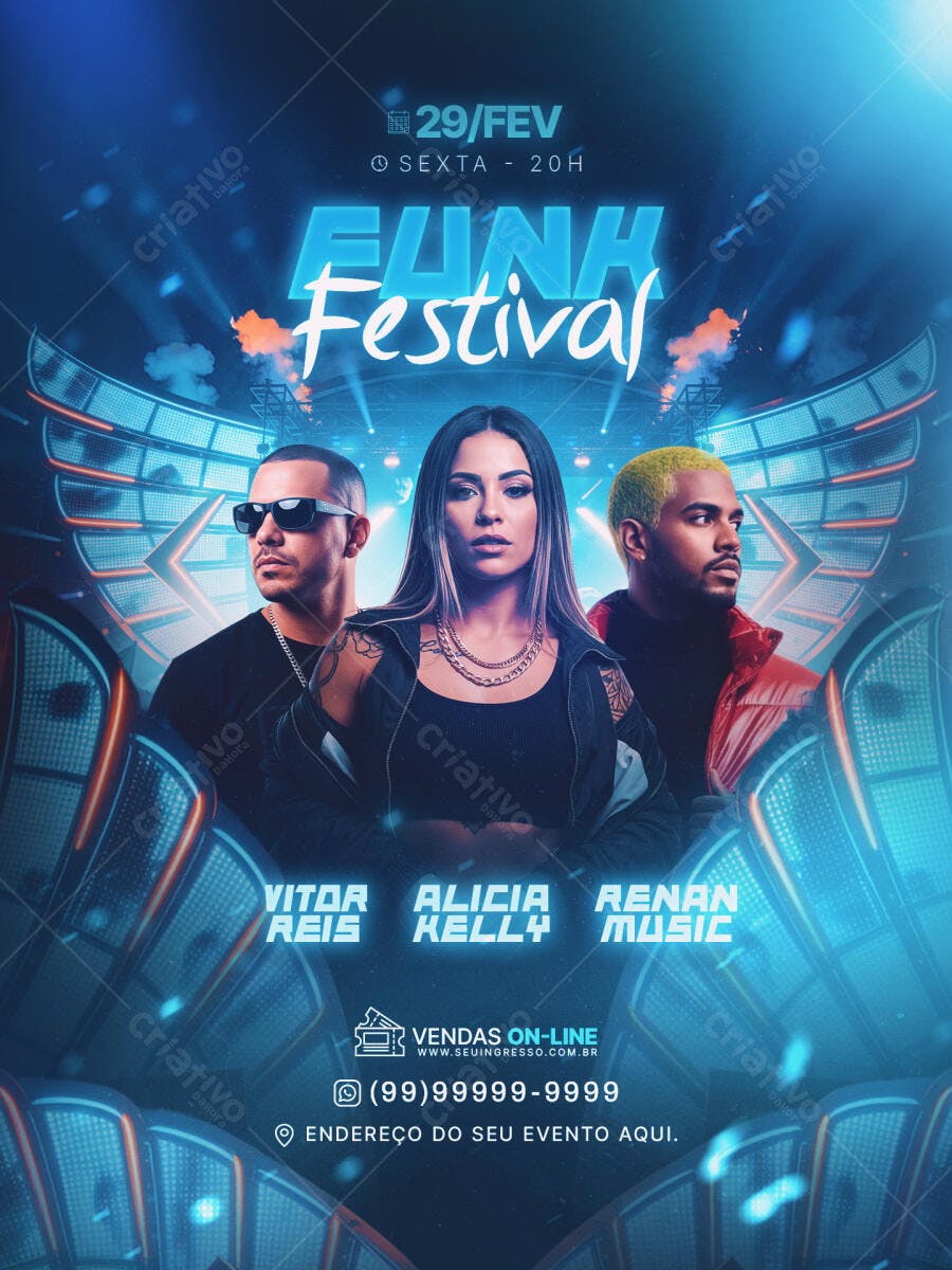 Flyer Funk Festival Fevereiro Evento PSD Editável