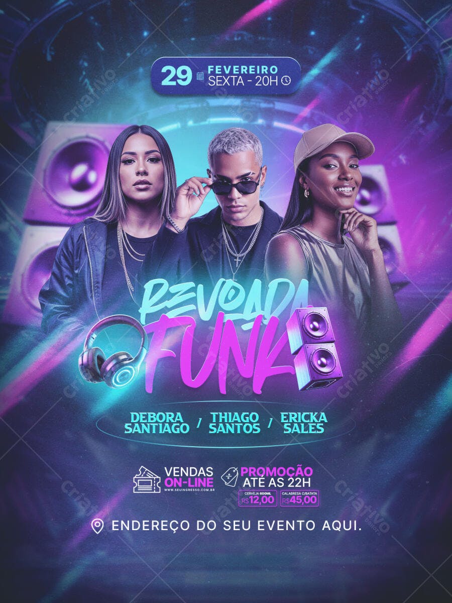 Flyer Revoadas Funk Festa Balada PSD Editável