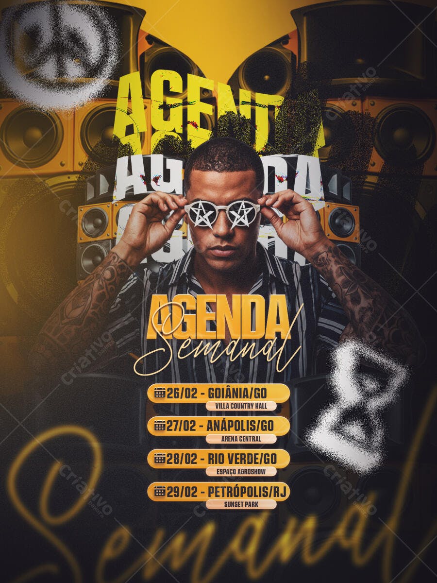 Flyer Agenda Semanal Eventos Musicais PSD Editável