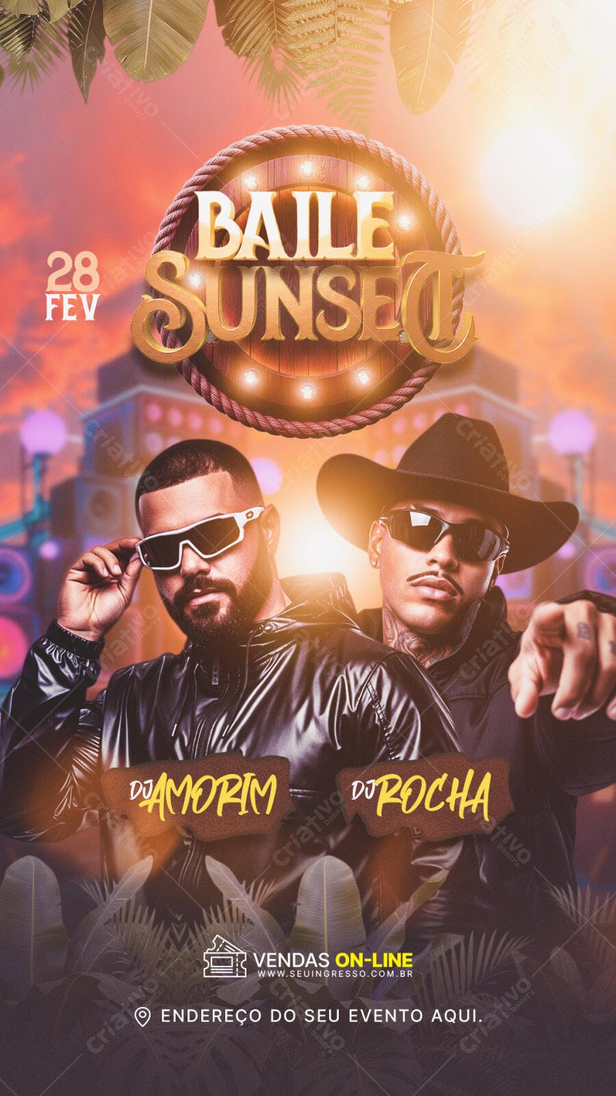 Flyer Baile Sunset Festa Balada Fevereiro PSD Editável