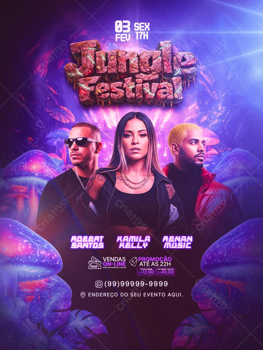 Flyer Jungle Festival Festa Balada Fevereiro PSD Editável