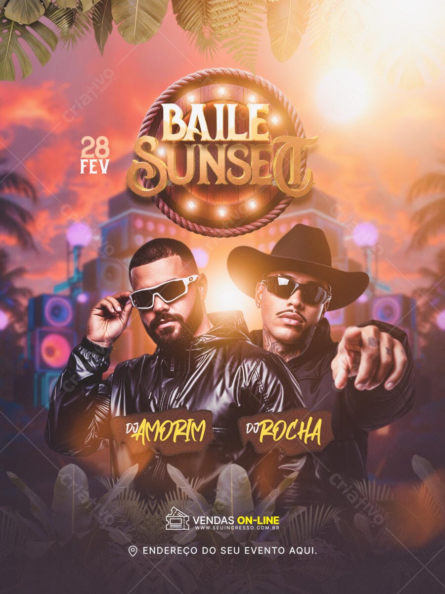 Flyer Baile Sunset Festa Eletrônica 28 Fev PSD Editável