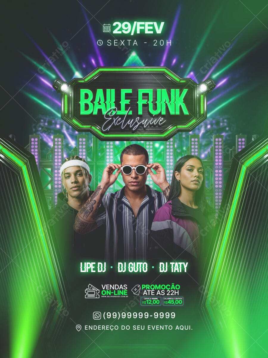 Flyer Baile Funk Exclusivo Festa Balada PSD Editável