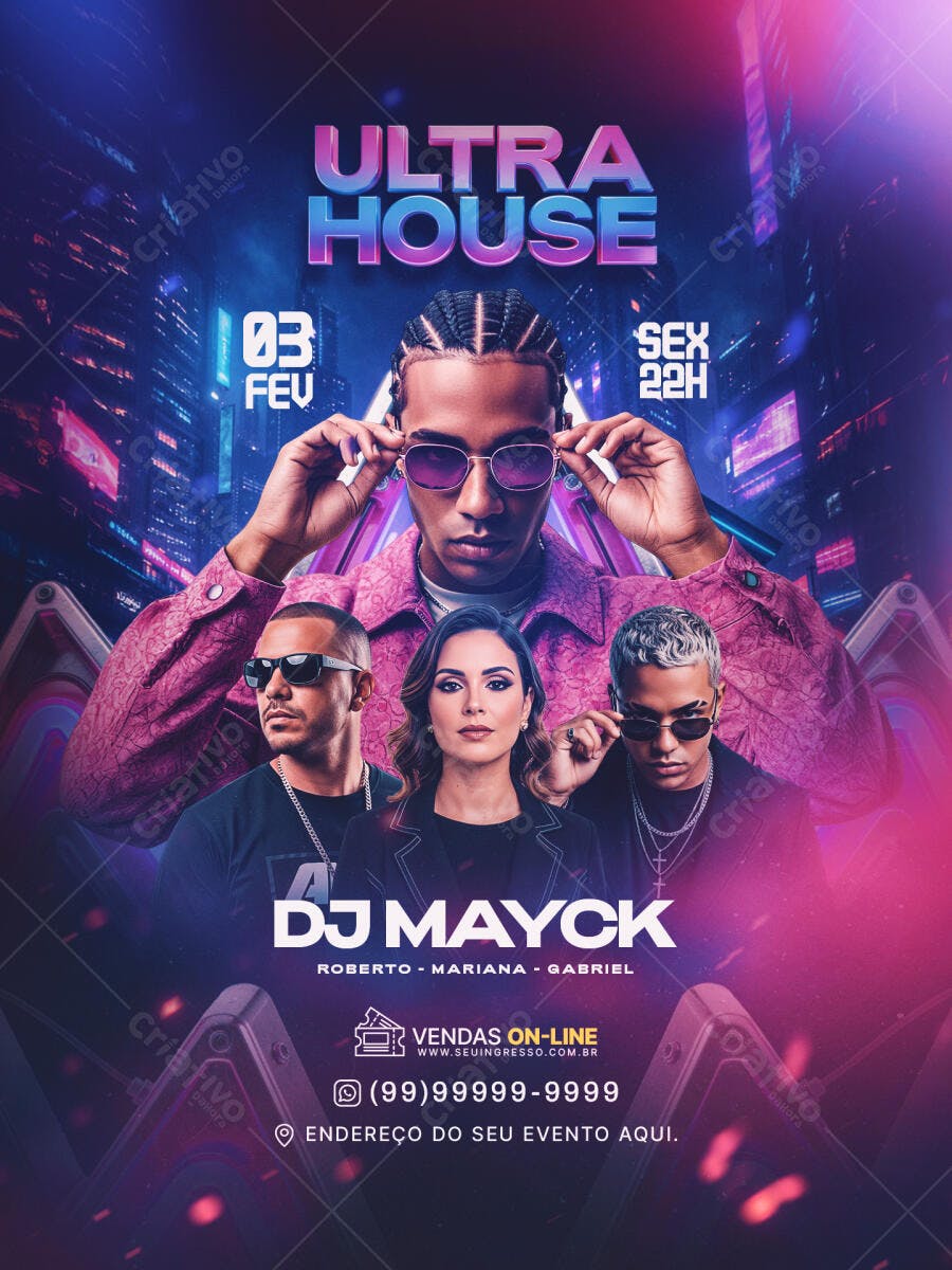 Flyer Ultra House Festa Balada DJ PSD Editável