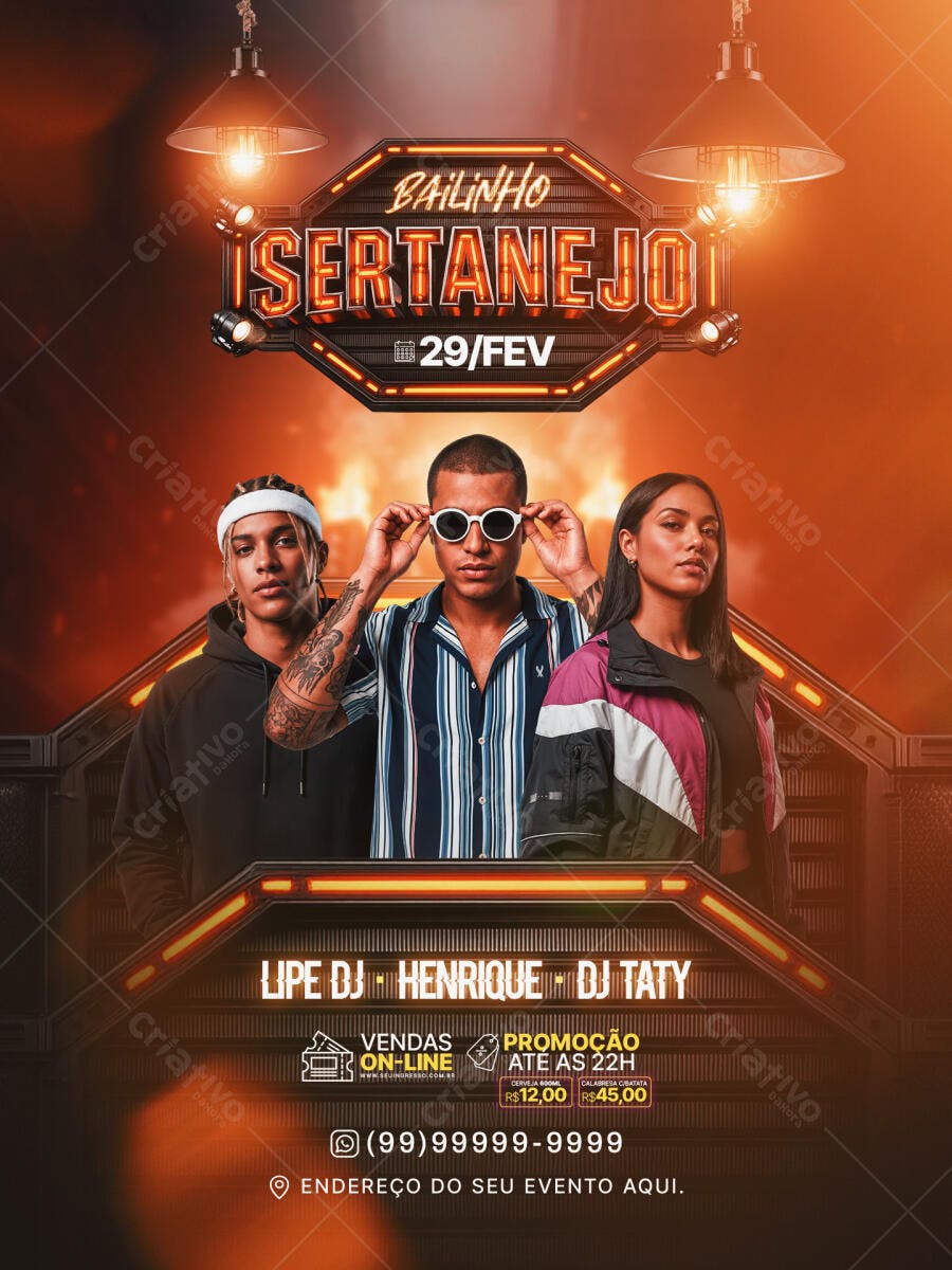 Flyer Bailinho Sertanejo Festa Balada PSD Editável