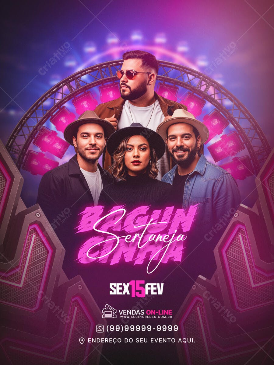 Flyer Baile Sertanejo Fevereiro Festa PSD Editável