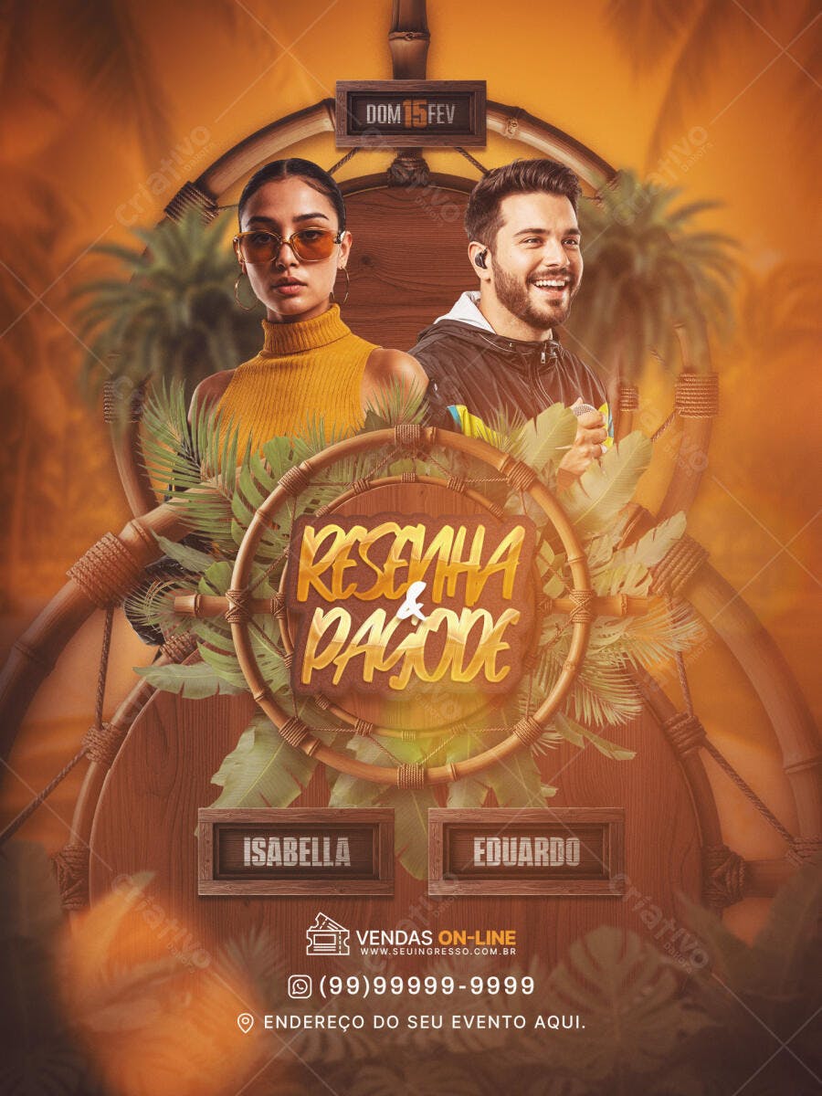 Flyer Resenha Pagode Fevereiro Evento PSD Editável