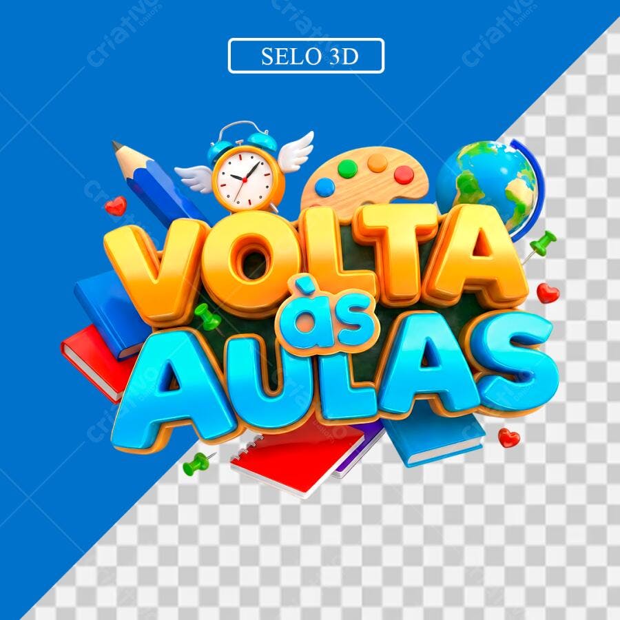 Elemento 3D Volta às Aulas Material Escolar PNG Fundo Transparente