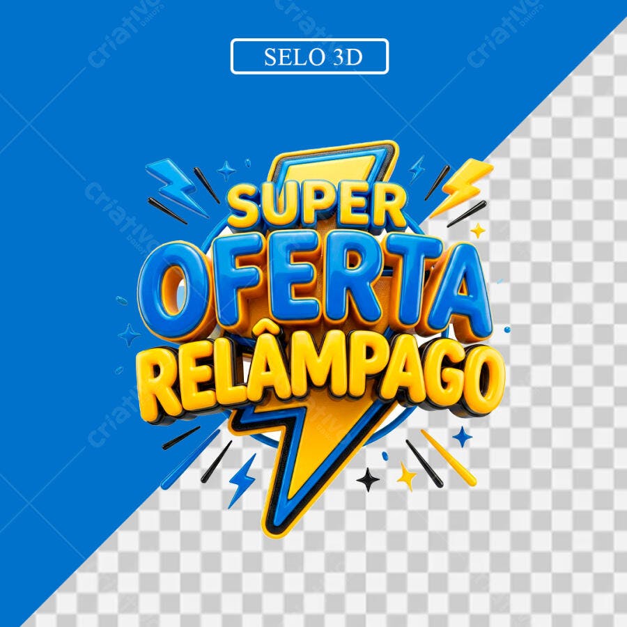 Elemento 3D Super Oferta Relâmpago Azul Amarelo PNG Fundo Transparente