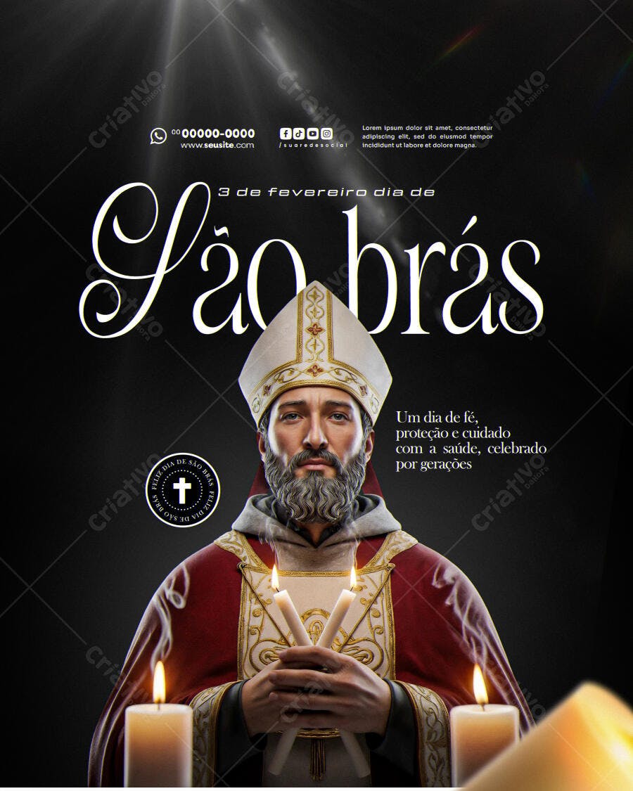 Post Instagram Dia de São Brás 3 de Fevereiro PSD Editável