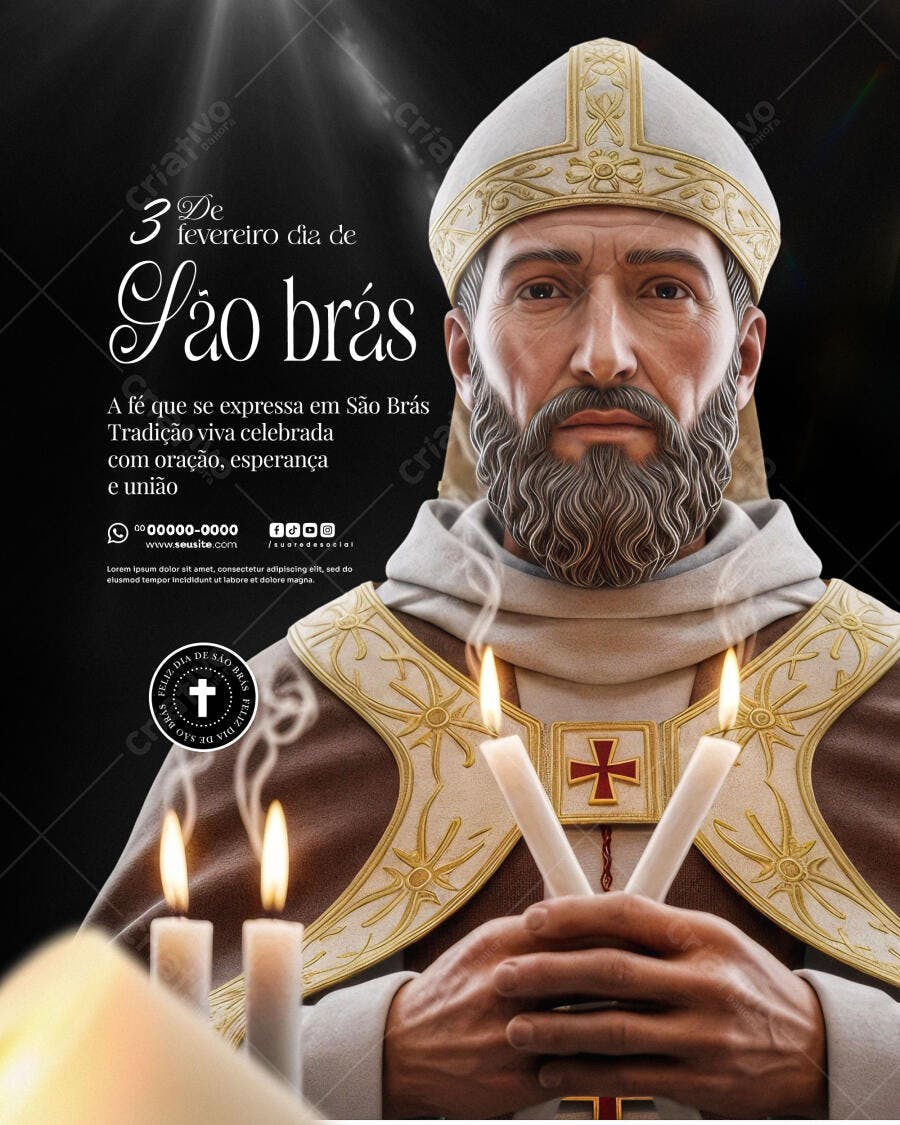 Post Instagram Dia de São Brás Fevereiro PSD Editável