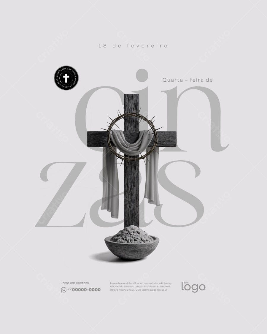 Post Quarta-feira de Cinzas Igreja PSD Editável