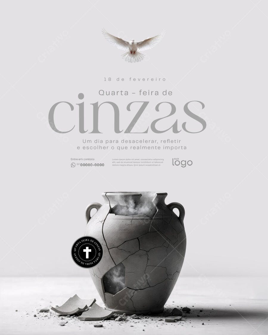 Post Quarta-feira de Cinzas Igreja PSD Editável