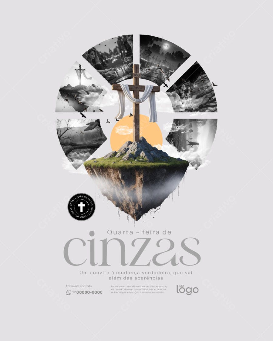Flyer Quarta-feira de Cinzas Igreja PSD Editável