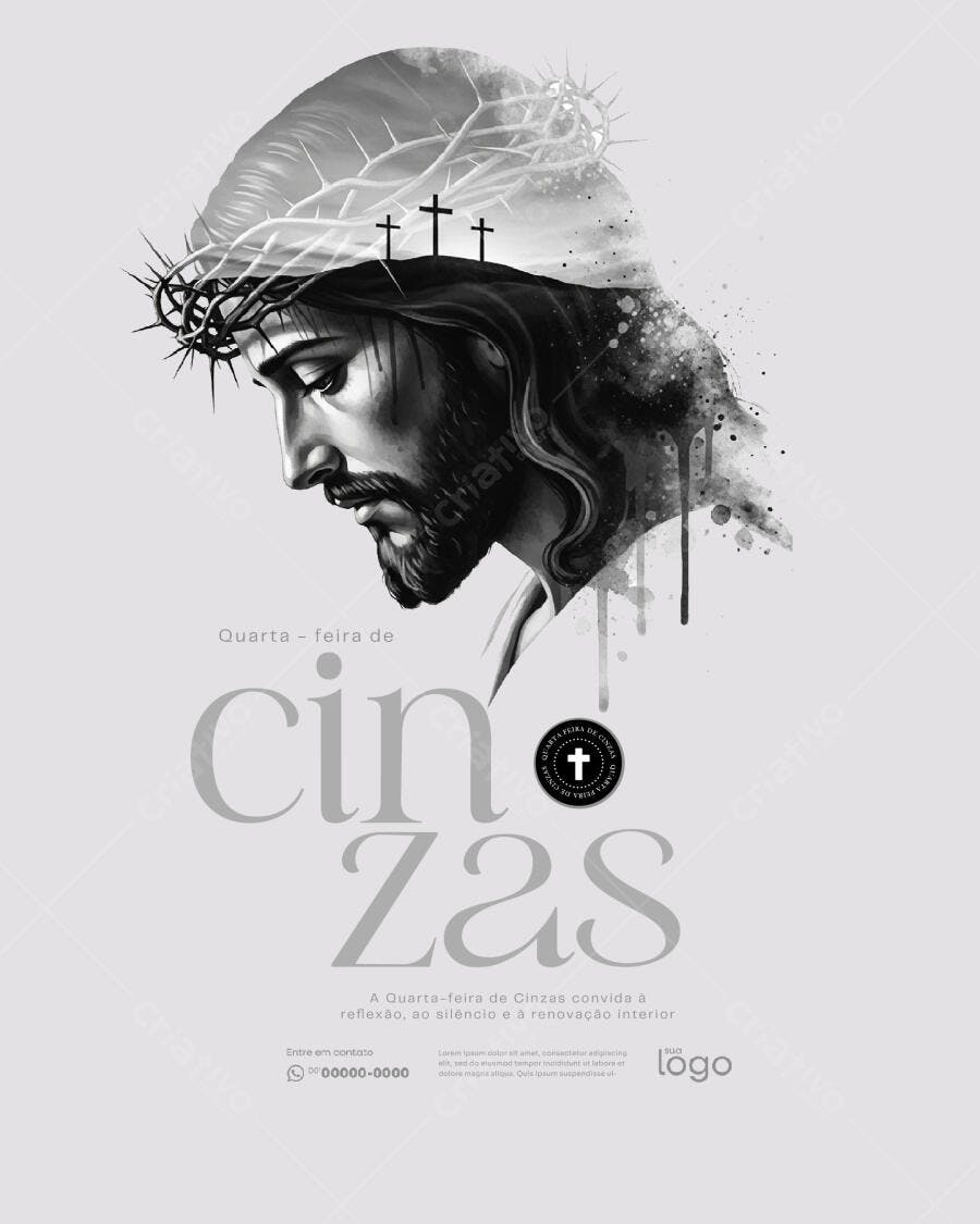 Flyer Quarta-feira de Cinzas Jesus Cristo PSD Editável