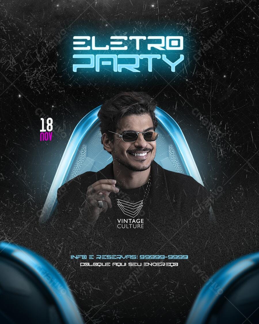 Flyer Eletro Party Festa Balada Novembro PSD Editável